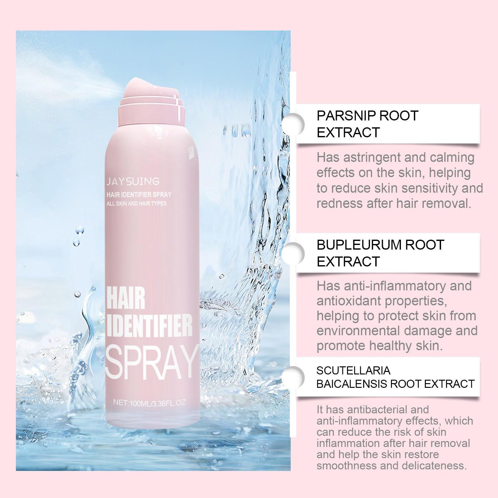 “Woman holding Hair Identifier Spray for face shaving ritual”

