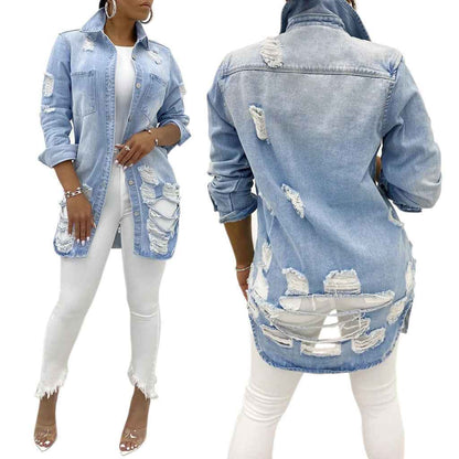 Sexy Ripped Denim Jacket for Women – Elegant & Versatile