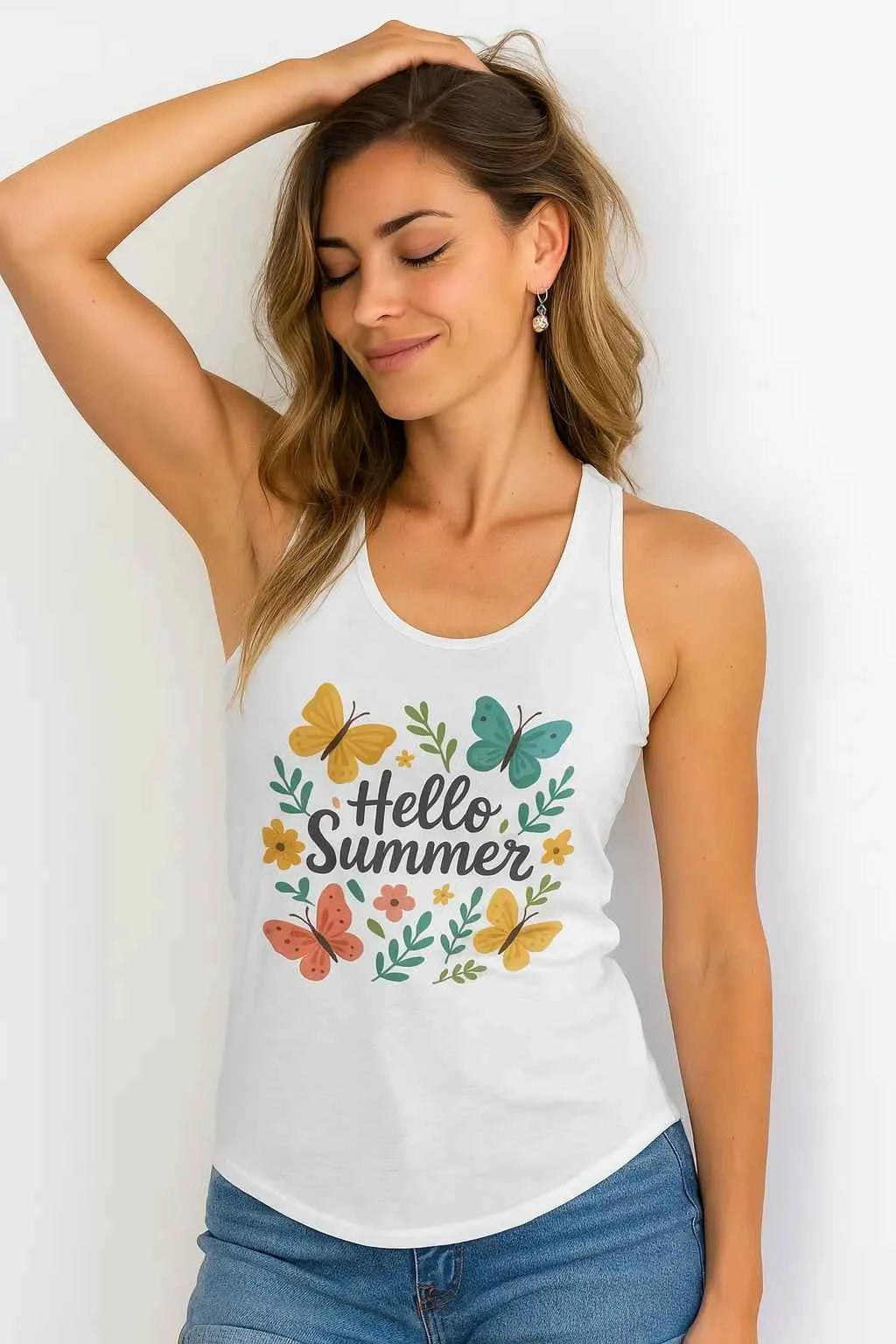 Hello Summer Tank Top - Lightweight Butterfly Racerback