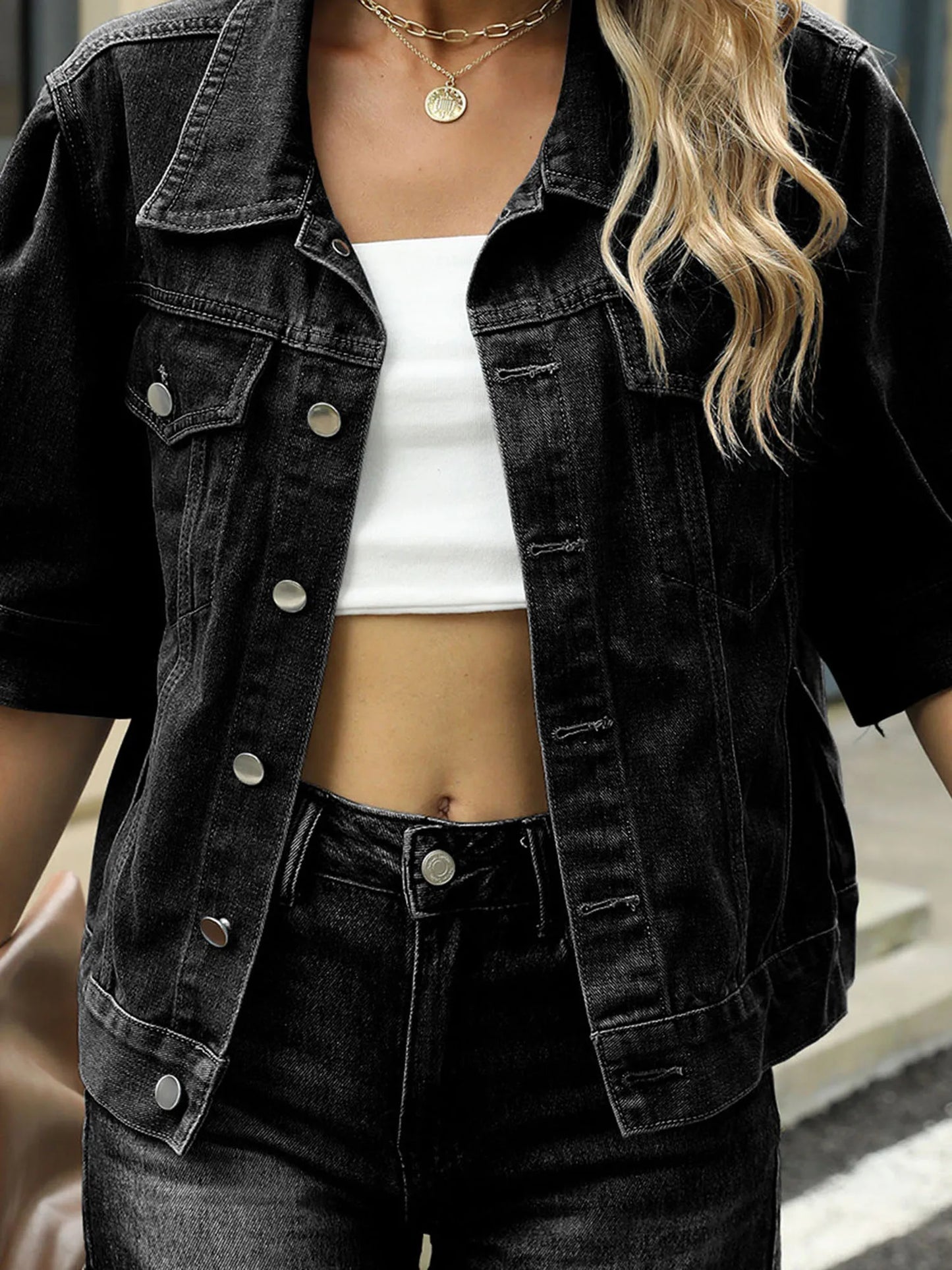 Women’s Denim Jacket – Rhinestone decoration detail and stitching