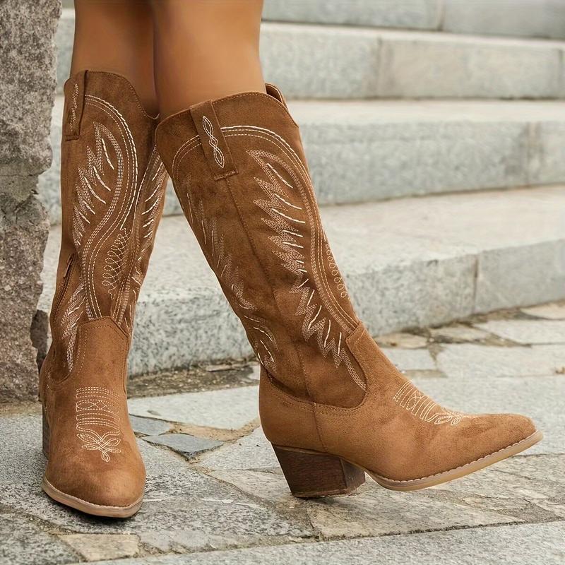 Women’s Embroidery Cowboy Boots – top view pull-on chimney shaft
