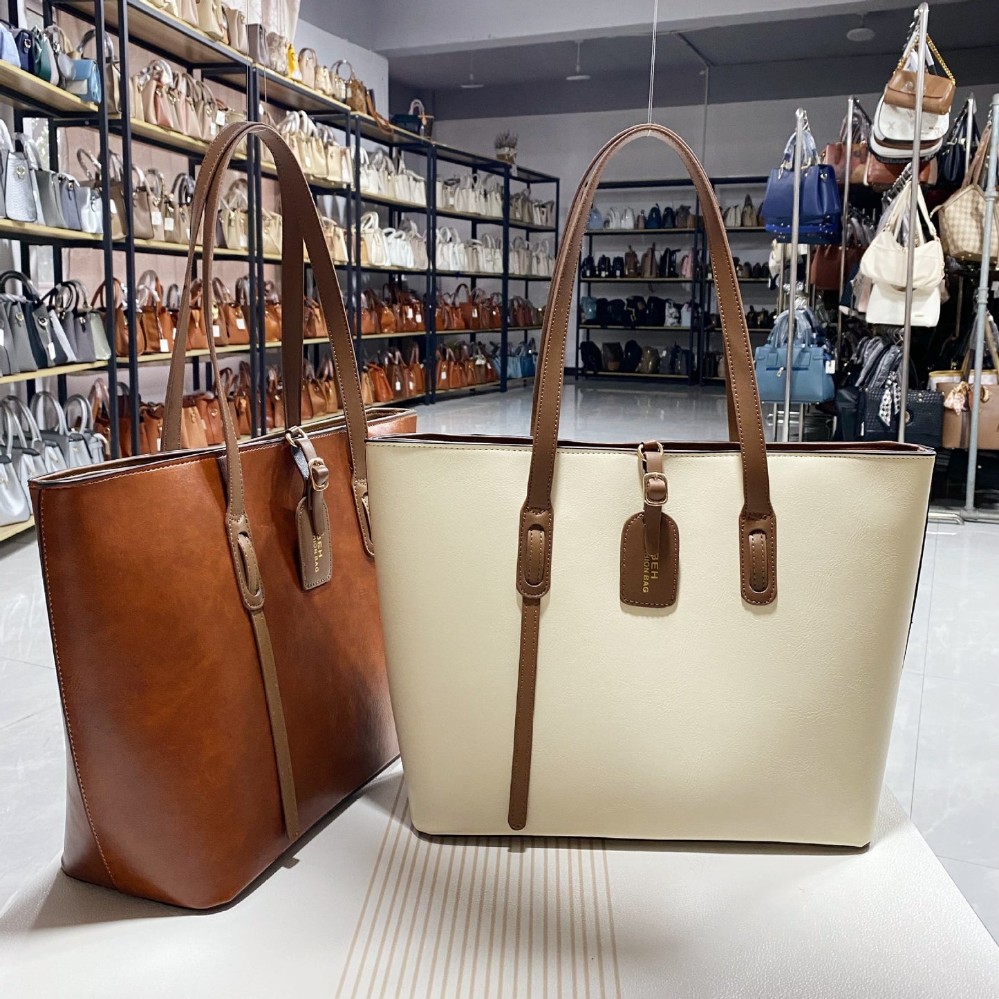 Women's Leather Pattern Shoulder Messenger Bag – milky white minimal look with multi pockets