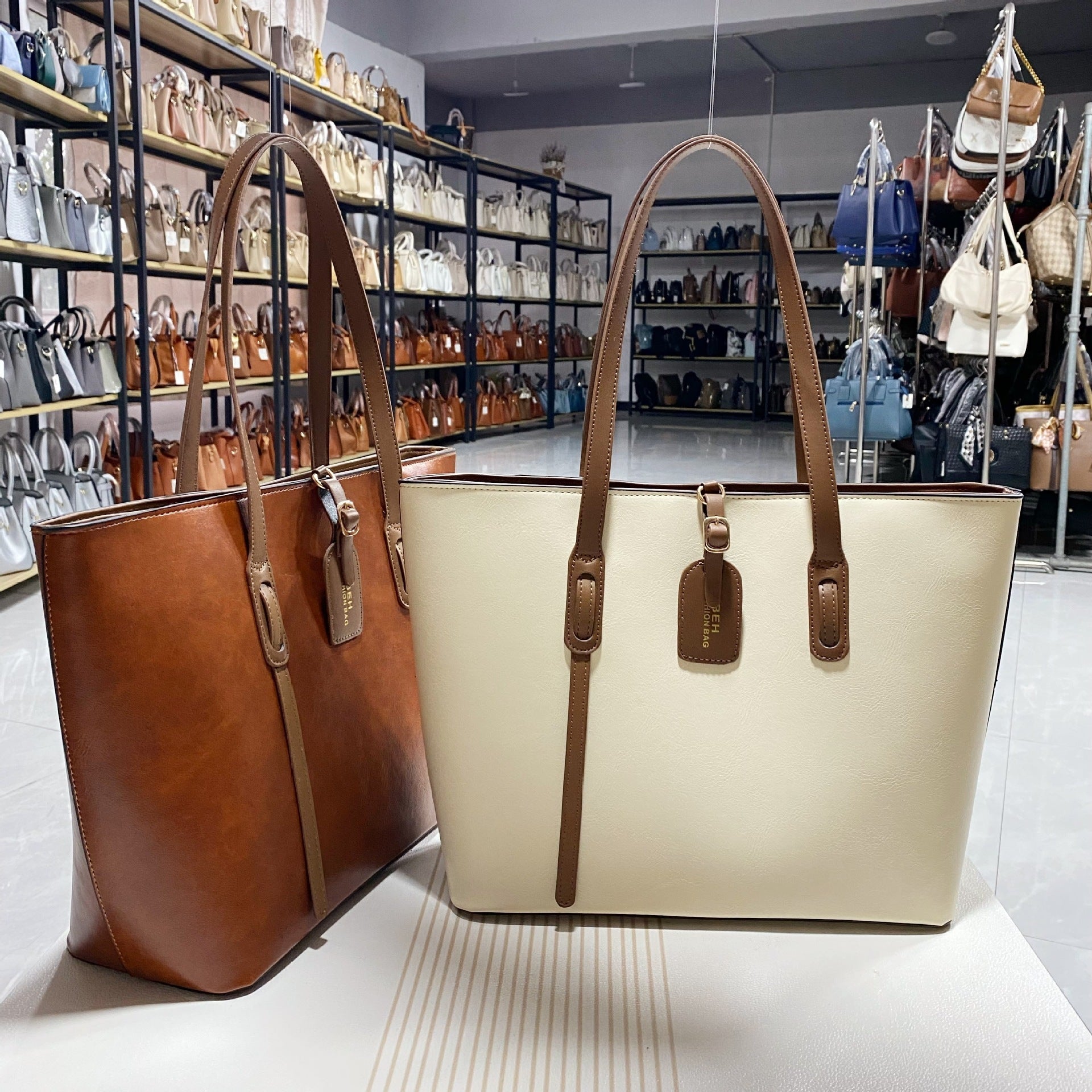 Women's Leather Pattern Shoulder Messenger Bag – milky white minimal look with multi pockets