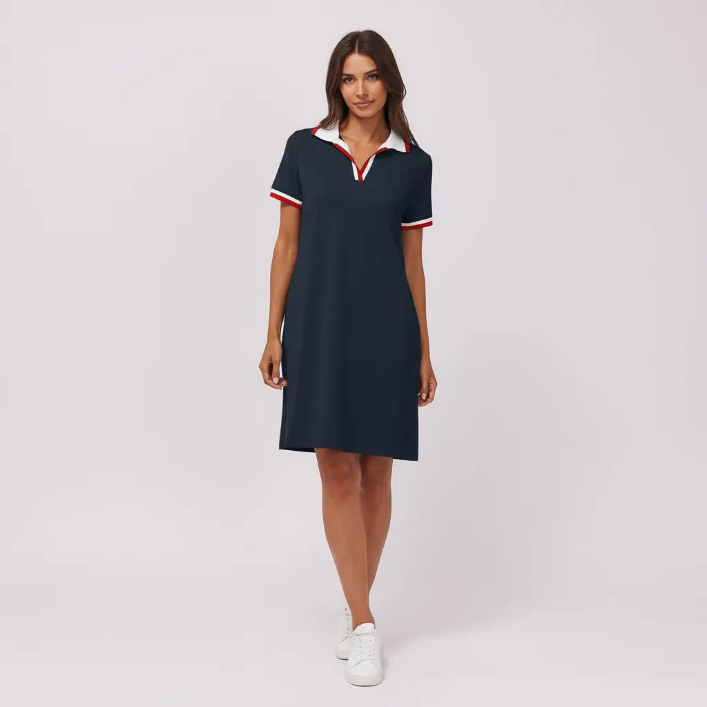 Women's Short Sleeve V-Neck Casual Dress in Light Gray – Effortless Office Layering