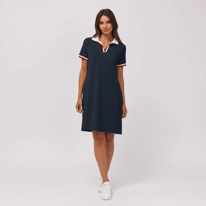 Women's Short Sleeve V-Neck Casual Dress in Light Gray – Effortless Office Layering