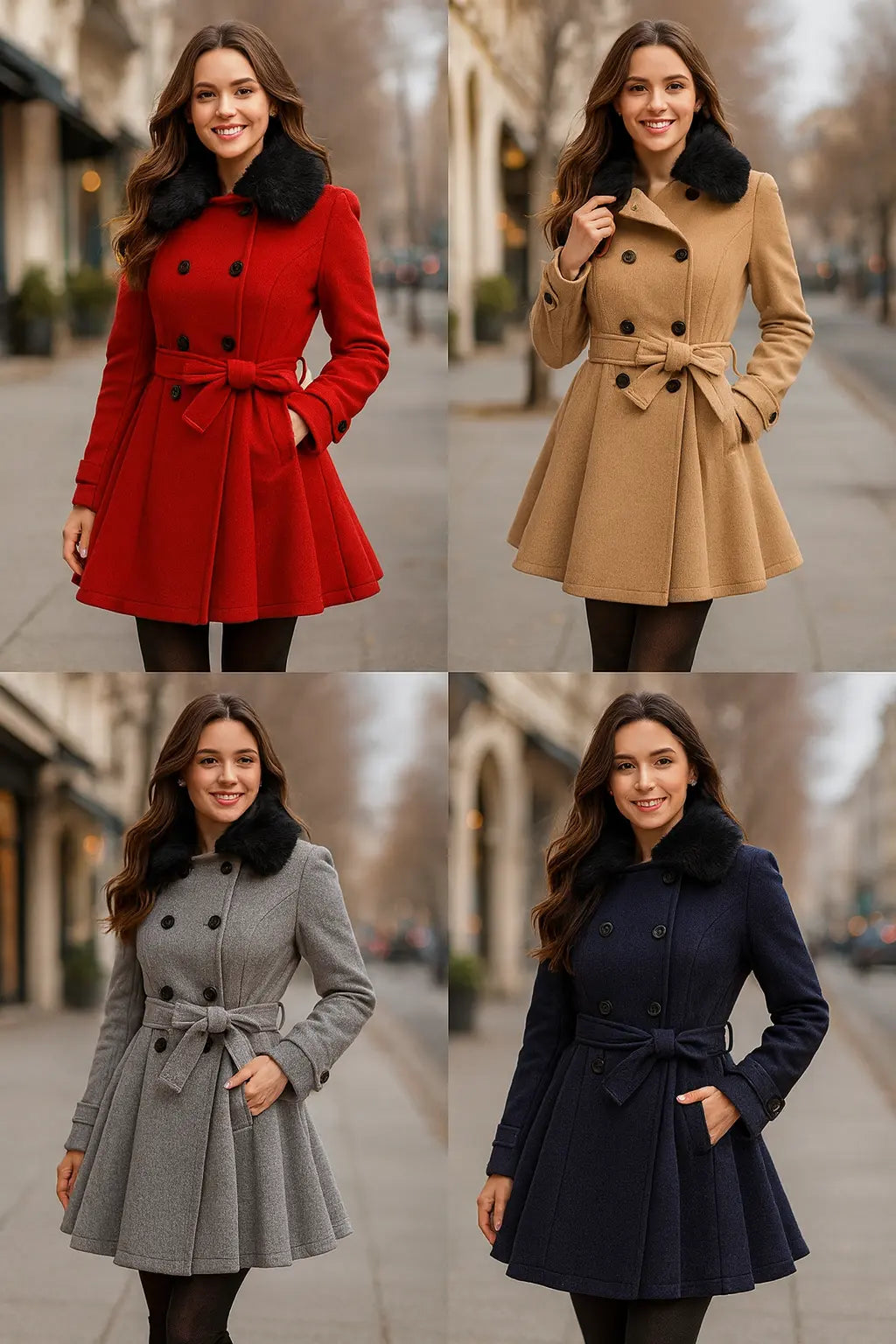 Women's Slim Mid-length Woolen Coat – Street style outfit, tights and boots, winter ready