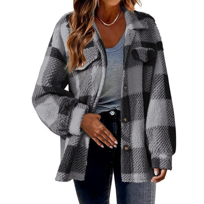 Women's Winter Plush Coat – Soft Polyester, Relaxed Fit, Timeless Design