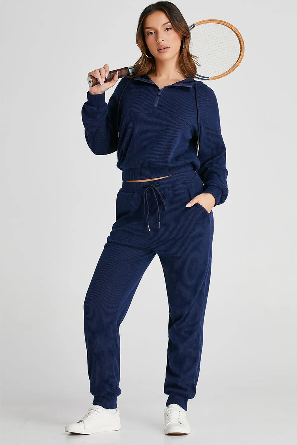 Women's black activewear set, blending style and functionality.