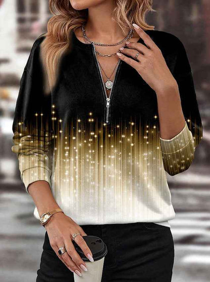 Striped Half Zipper Top for Women  Casual Loose Pullover