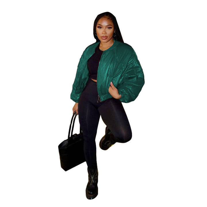 Women’s bomber jacket – round neck, ribbed cuffs, side pockets