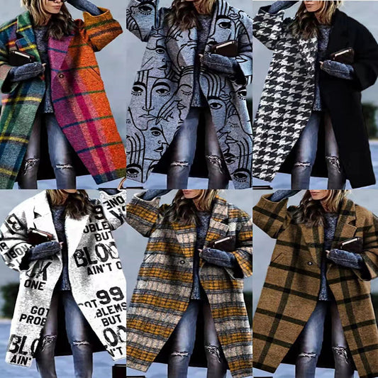 Women’s plaid coat – bold color-matching checks in multiple patterns