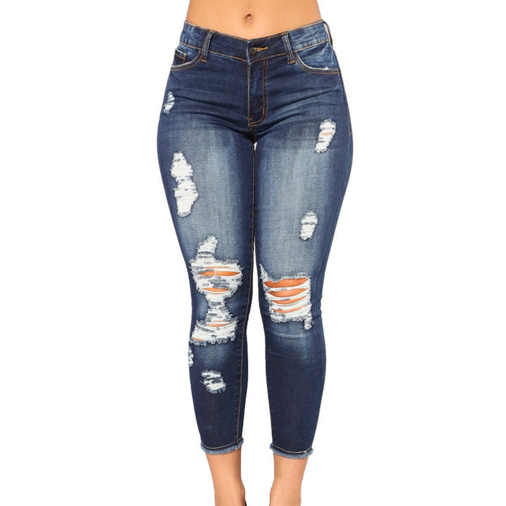 Women’s ripped skinny jeans – dark wash, flattering leg line