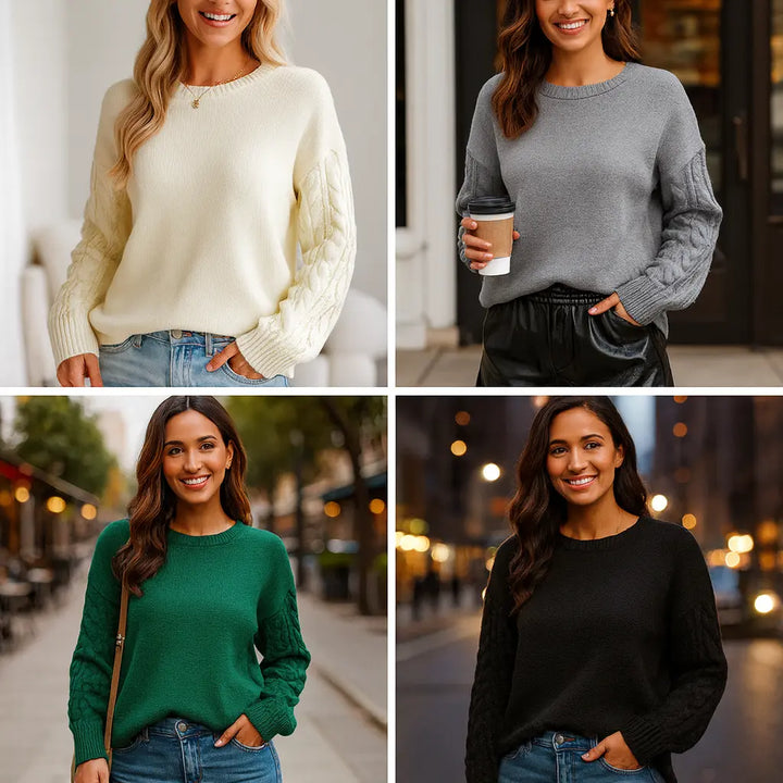 Women’s soft spandex wool sweater – chic round neck design