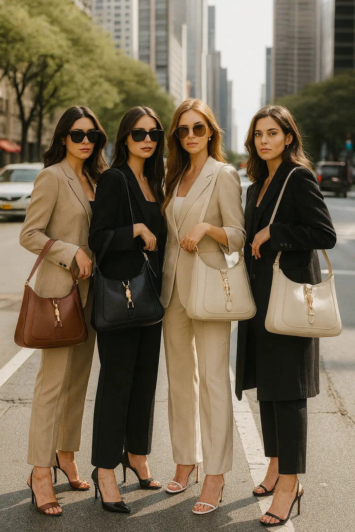 Women’s summer crossbody bag – black PU with gold hardware, city-chic and hands-free