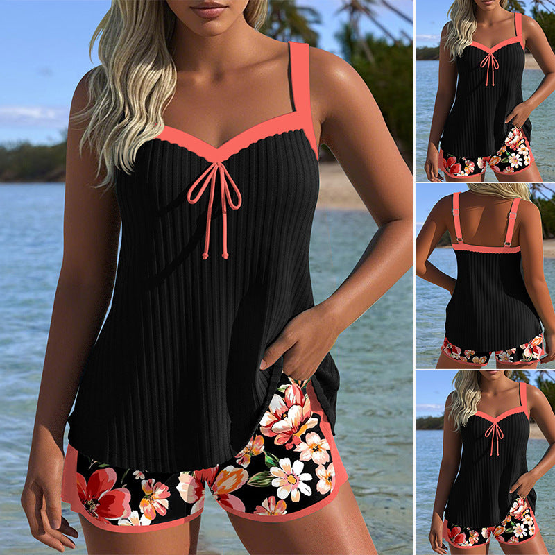 Women’s swimsuit with shorts – printed tankini style, all-day comfort