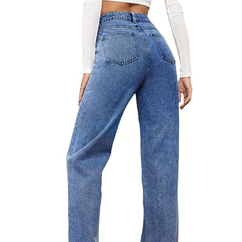 Women’s washed straight jeans – light blue for casual days