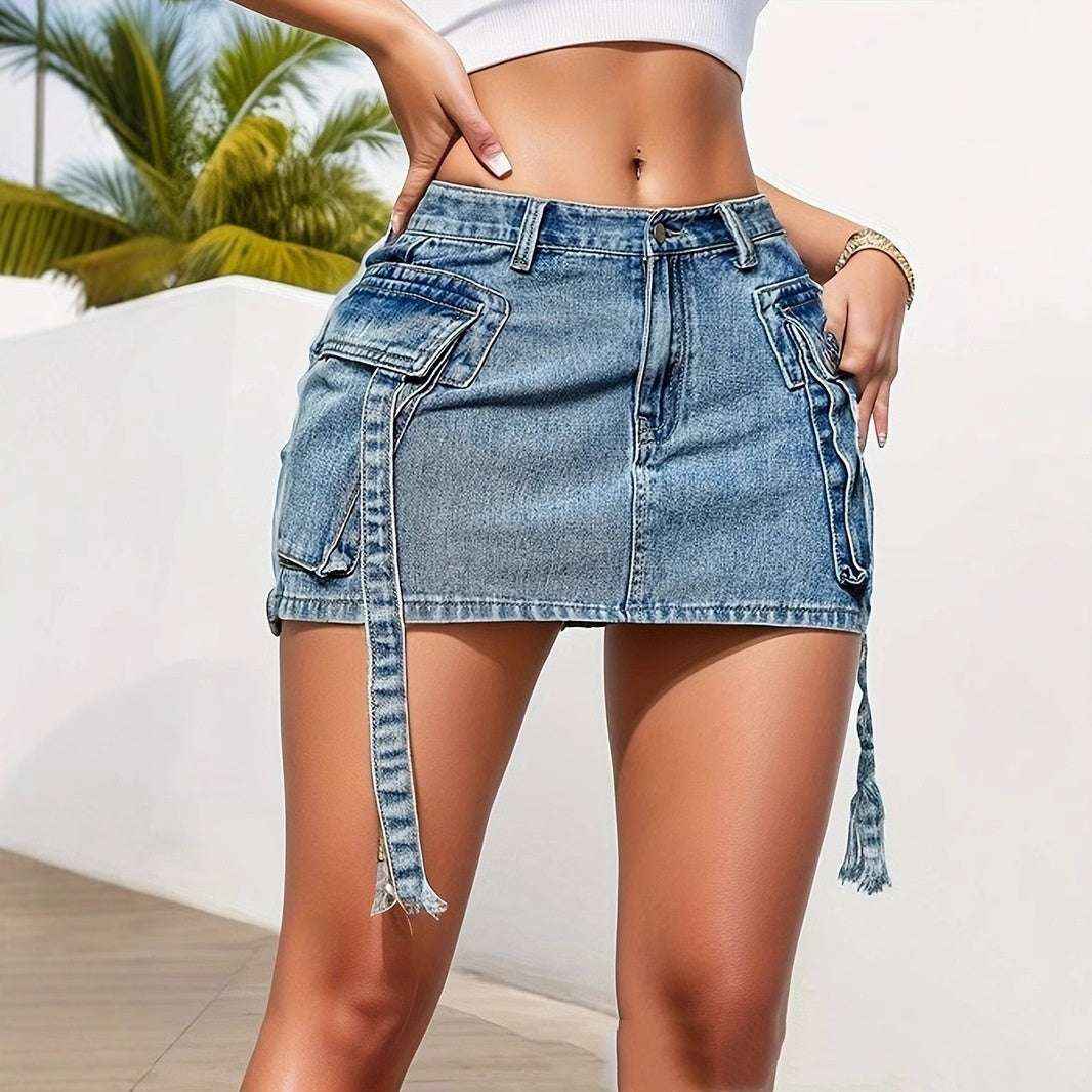 Y2K Low Rise Denim Mini Skirt - 90s Club Vibes