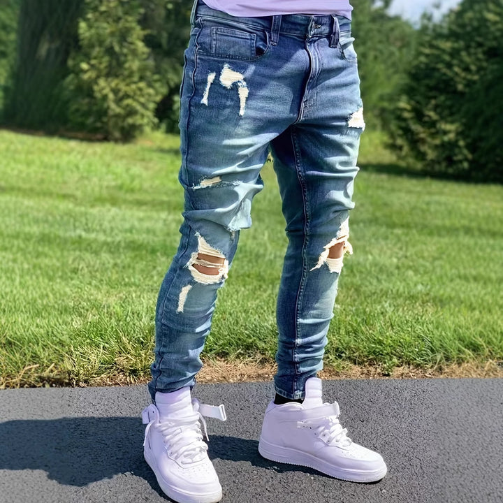 Youth Men’s Straight Fit Ripped Jeans – All-Season Street Fashion