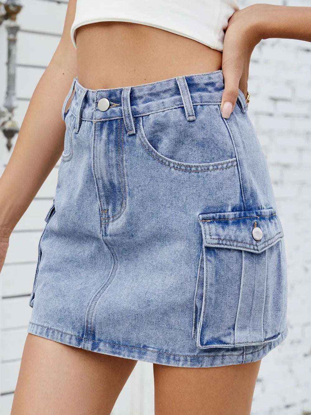 Cargo Denim Skirt with Pockets – Stylish Utility Look