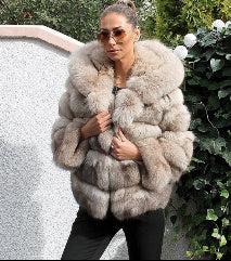 Women's Hooded Faux Fur Jacket – Minimalist Elegance