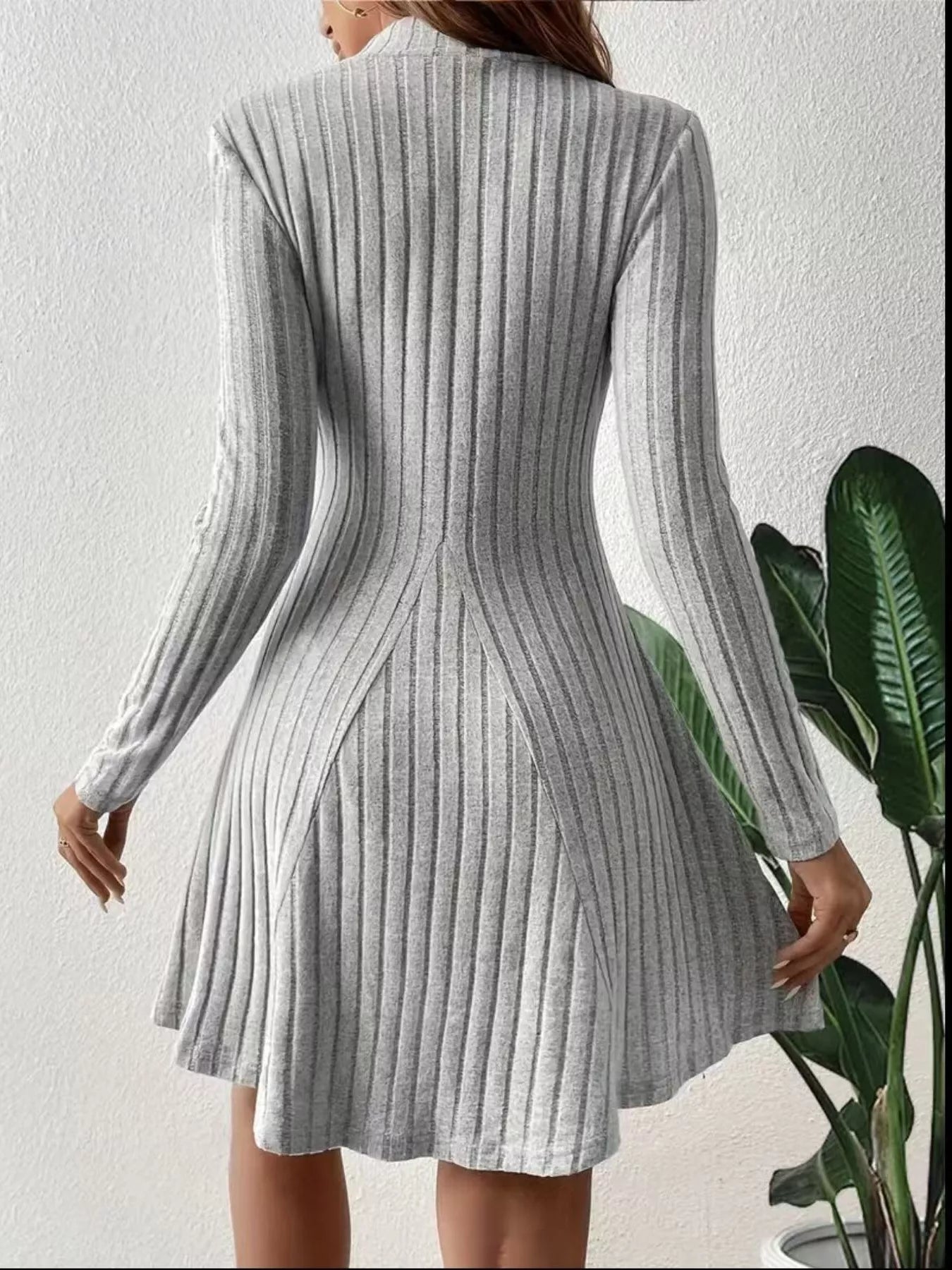 mock neck bodycon dress ribbed knit fabric slim cut for elevated everyday wear
