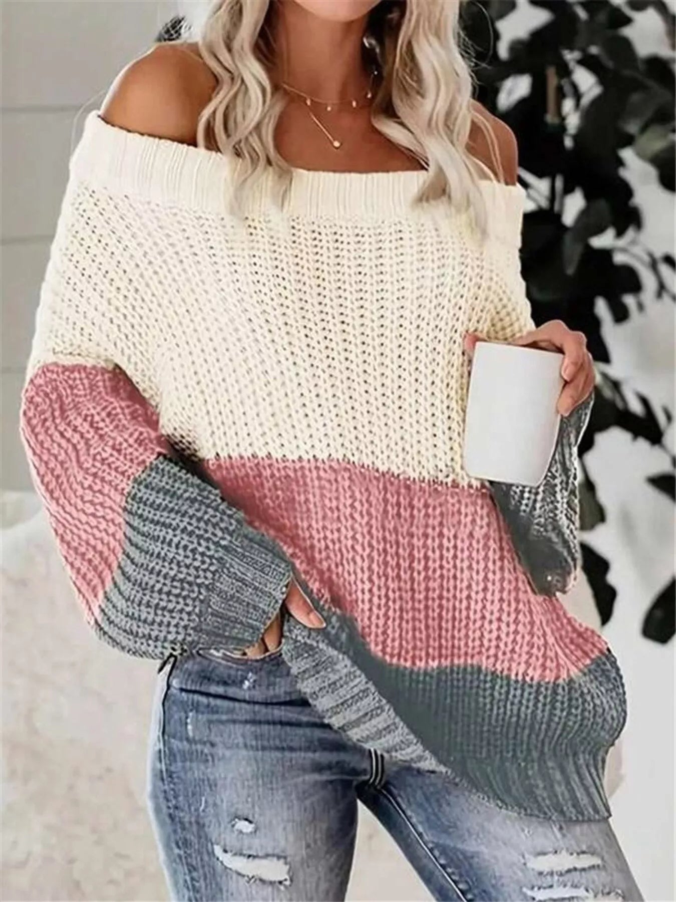 women off shoulder sweater premium casual wear aesthetic
