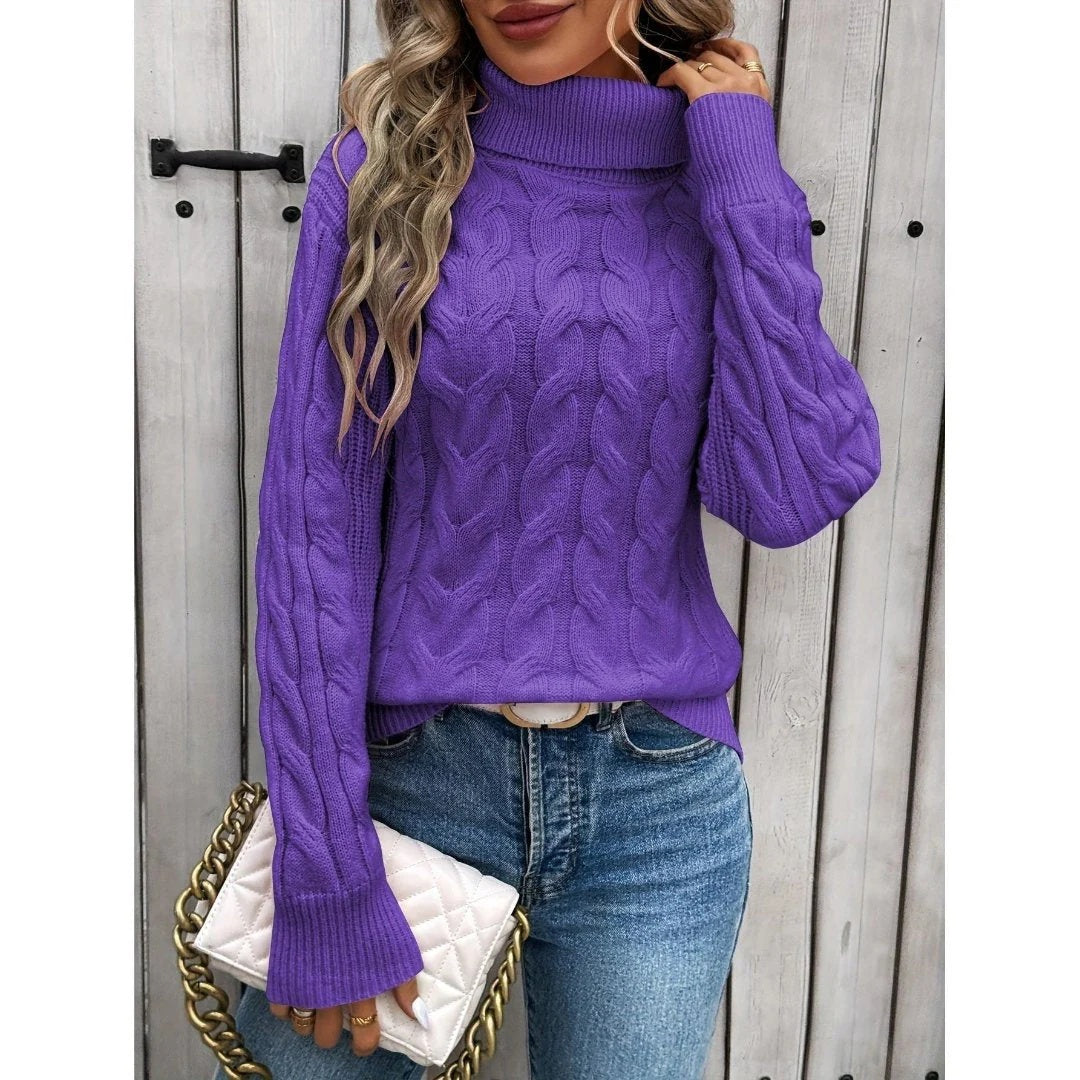 Women's Cable Knit Turtleneck Sweater Chic Fit