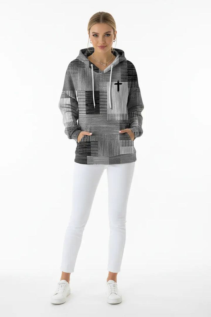 Stylish casual women's plaid hoodie mid length silhouette balanced proportions