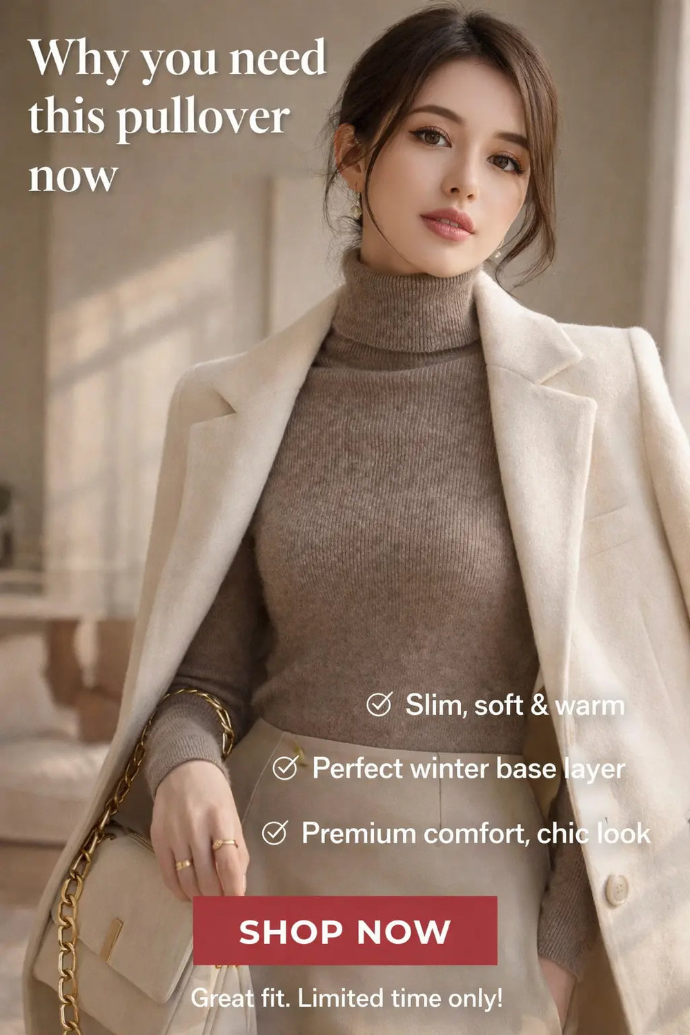 Women’s Slim Fit Wool Pullover – Soft stretch fabric close detail