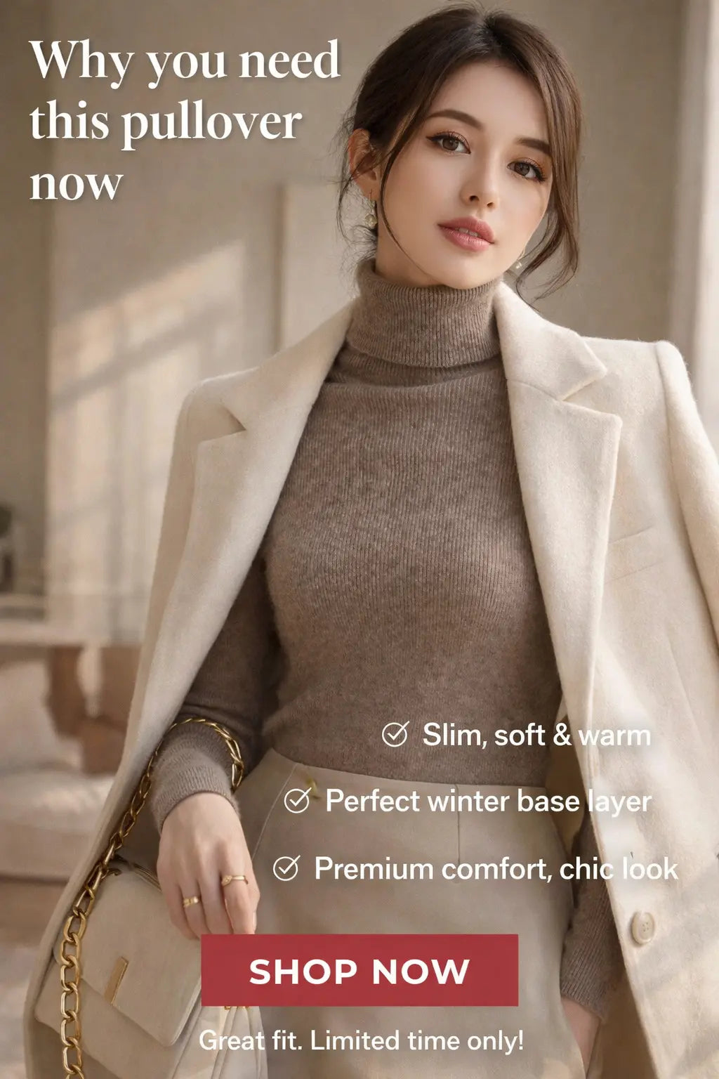 Women’s Slim Fit Wool Pullover – Soft stretch fabric close detail