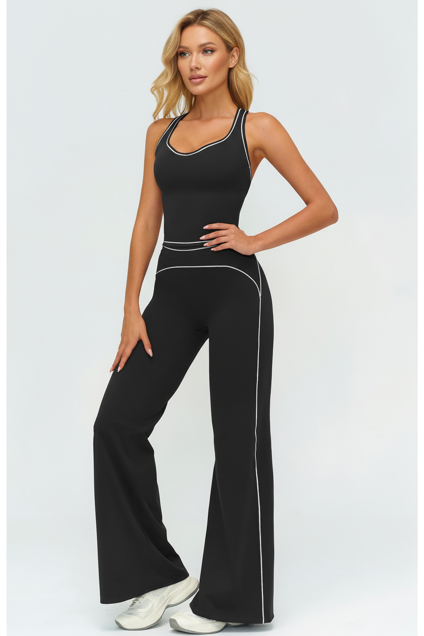 Women V-Neck Sleeveless Yoga Set with Slim Fit Pants Gym