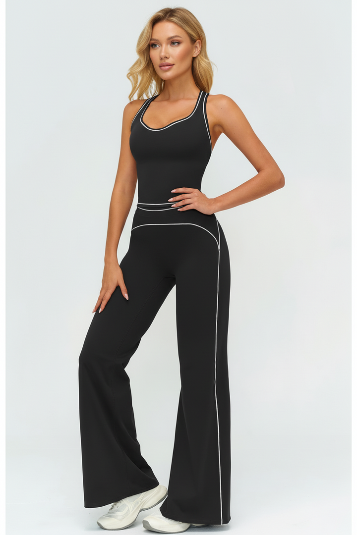 women gym outfit slim straight pants sleeveless yoga top activewear