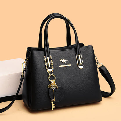 Black women's large capacity lychee texture handbag