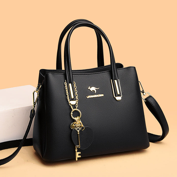 Black women's large capacity lychee texture handbag