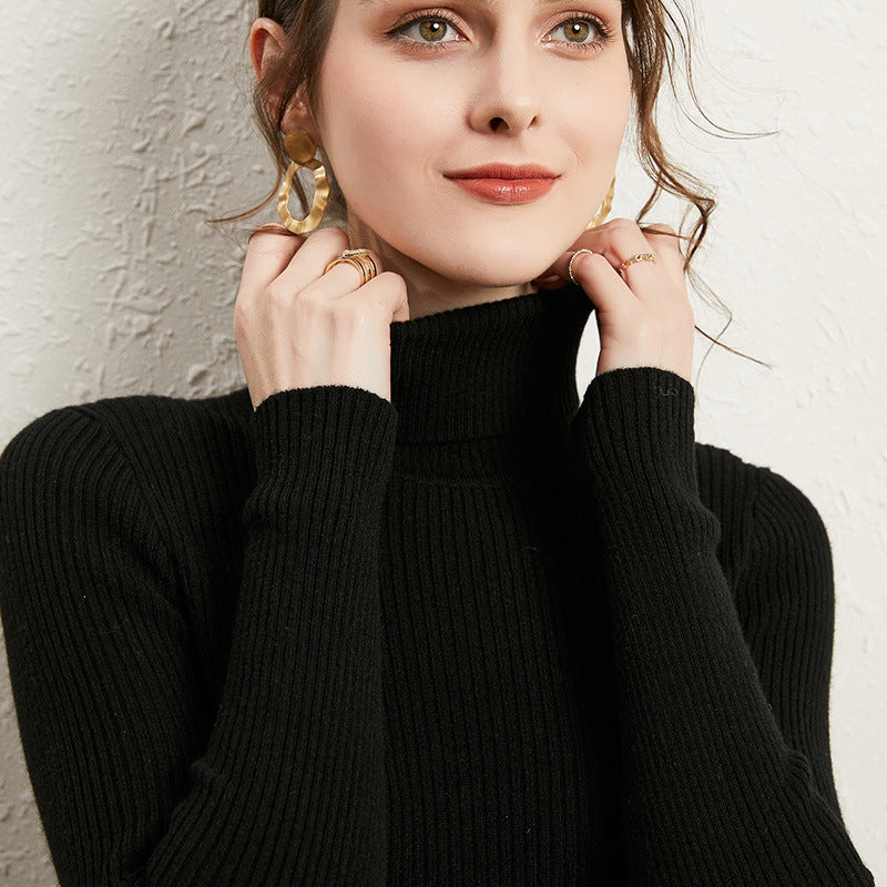 Viscose Slim Fit Turtleneck Sweater for Women Thick Knit