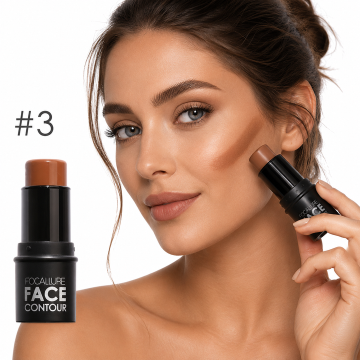 Dual makeup contour and highlighter stick in sleek black packaging for simple definition and quick beauty touch ups daily use
