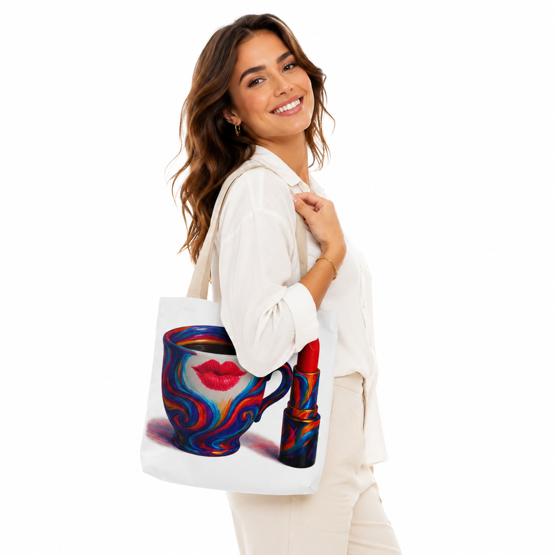 Tote bag with colored straps shown in lifestyle setting for modern daily use