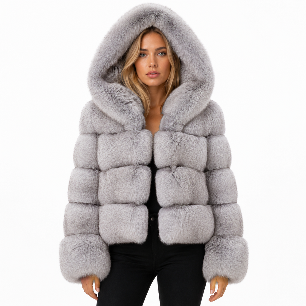 Womens Faux Fur Hooded Jacket - Patchwork Winter Styles