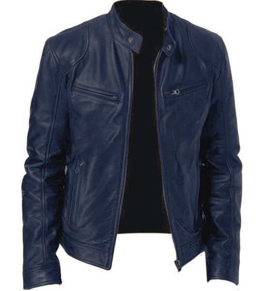 Men's PU Leather Jacket - Stand Collar, Zip Pockets Pro