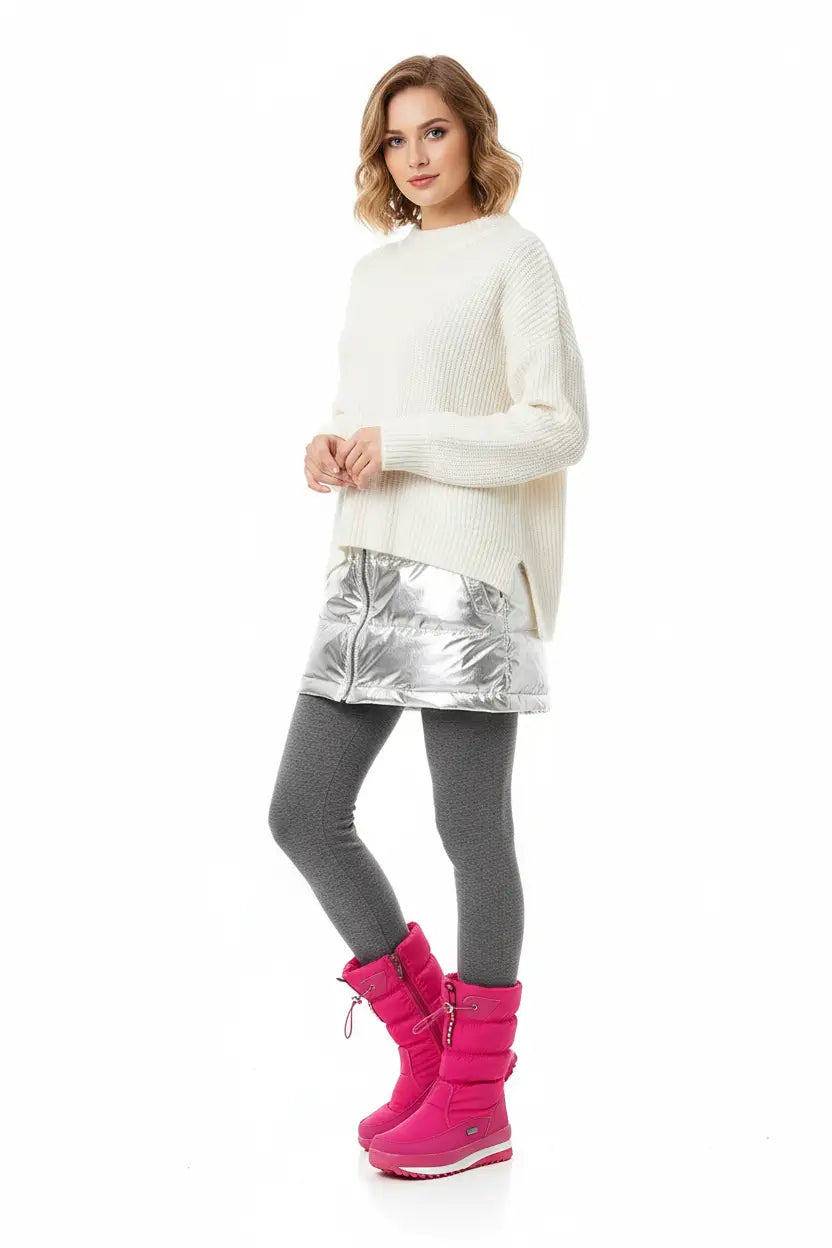 winter waterproof boots women thermal mid calf height front angle neutral background context