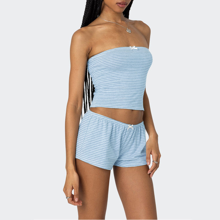 off shoulder women set light blue soft tone styling