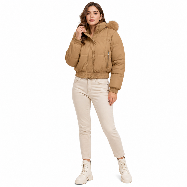 Cropped Puffer Jacket Women - Warm Hooded