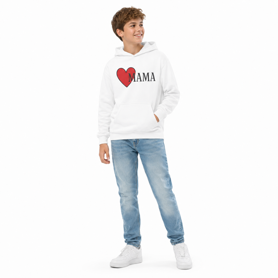 Kids hoodies Love Mama youth hoodie with cozy cotton-poly blend and kangaroo pocket