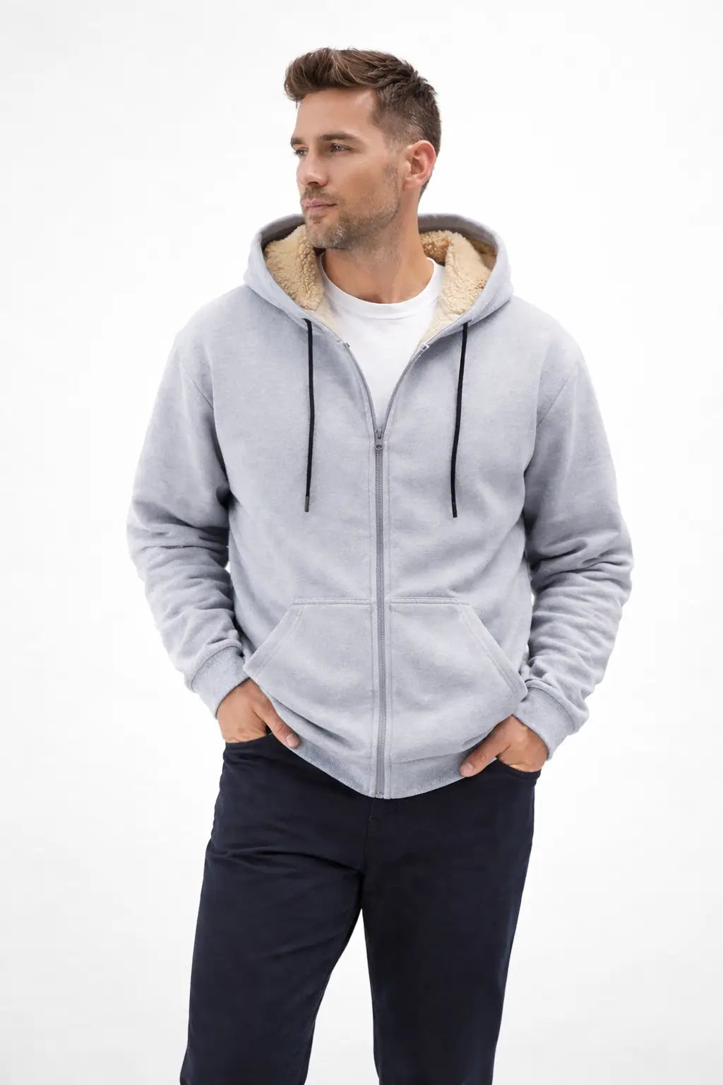Mens Plus Size Sherpa Lined Zip Hoodie Warm Winter Comfort
