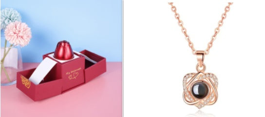 Metal Rose Necklace Gift Box for Valentine Jewelry Love