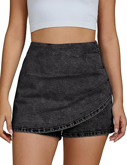 High Waisted Stretch Denim Shorts Elegant Culotte Style