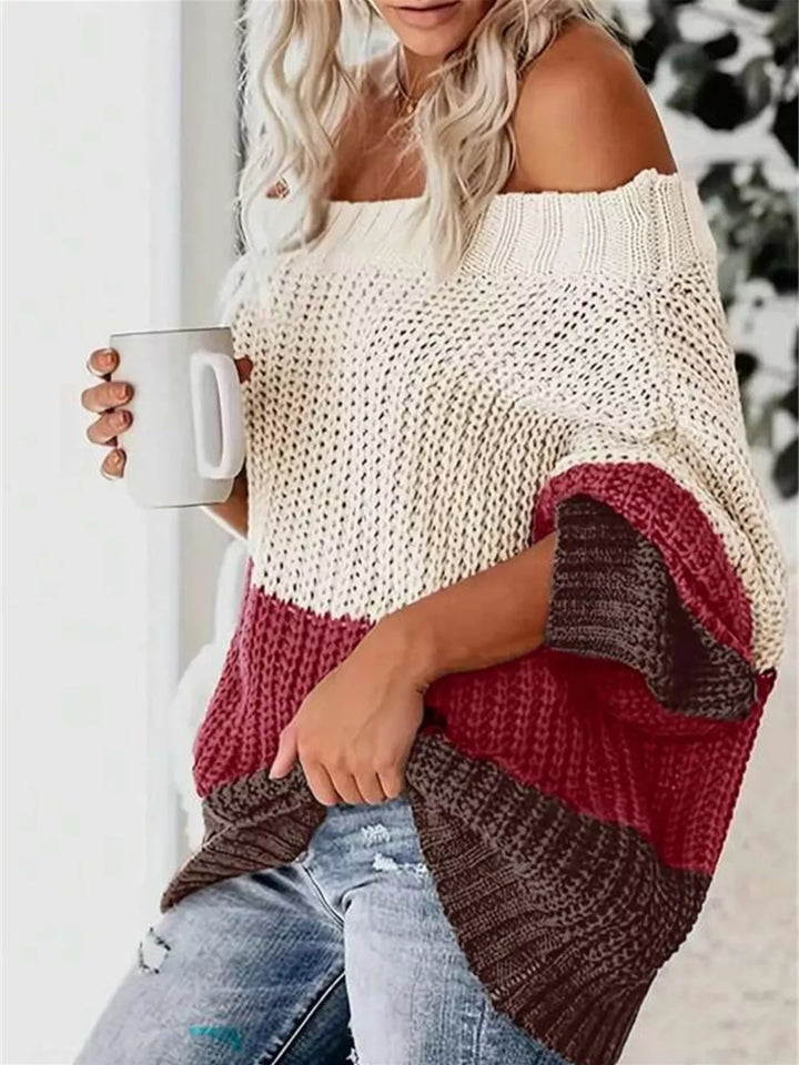 oversized off shoulder sweater draped fit shoulder exposure