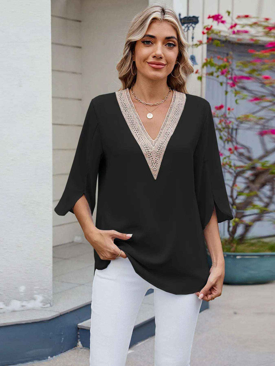 Elegant Lace V-Neck Blouse for Women