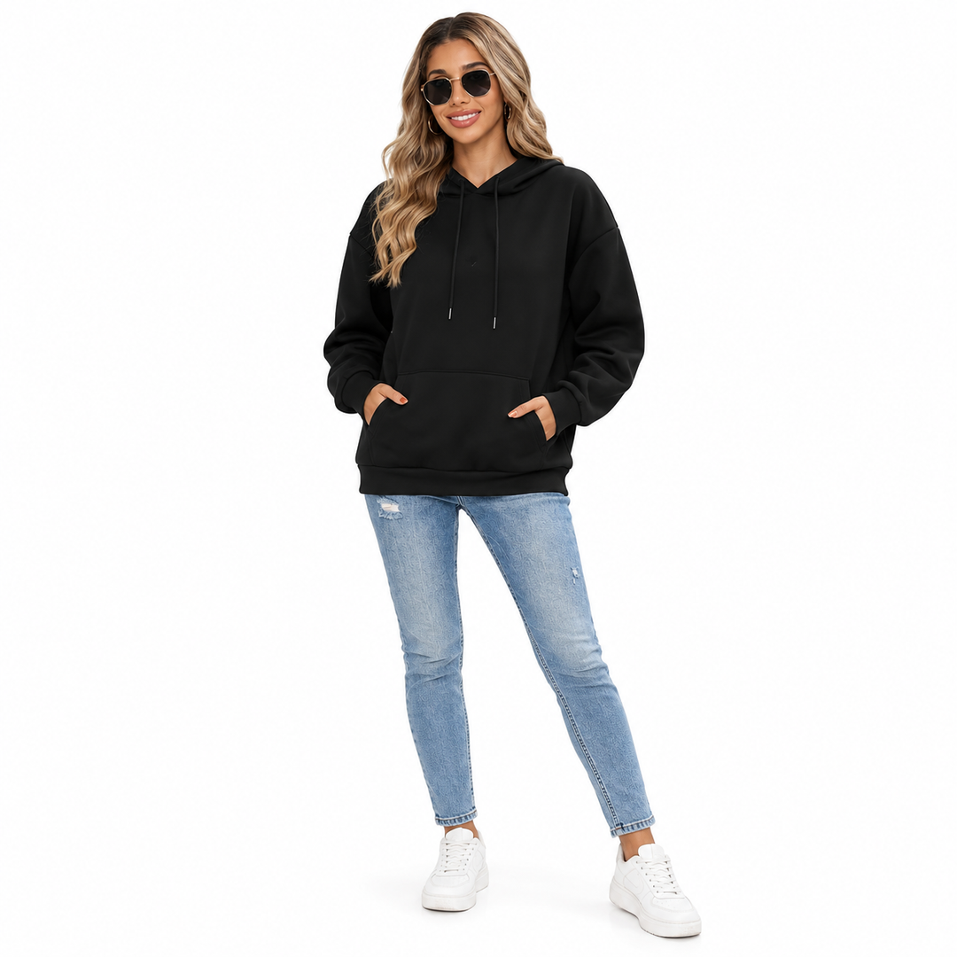 Angel wings hoodie in black on model, clean full front view