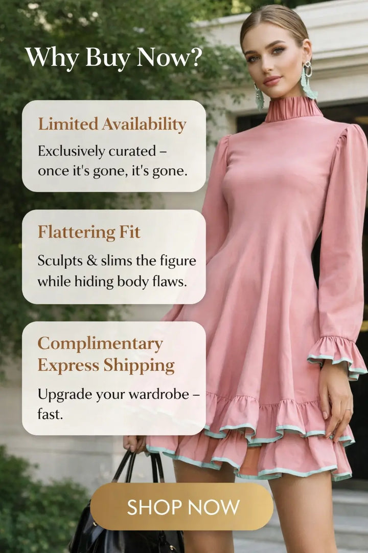 Retro ruffled dress puffed long sleeves with flared cuffs close-up